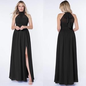AZAZIE IMAN A-Line Ruched Chiffon Floor-Length Dress A4 black A4